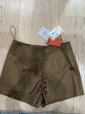 cult gaia Olive High-Waist Button-Front Shorts